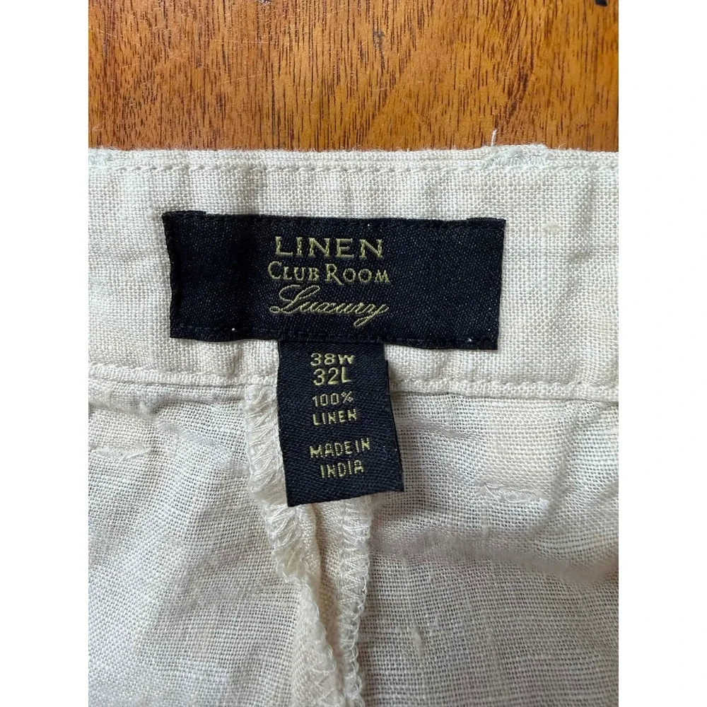 Club Room Luxury Mens 38x32 Linen Pants Beige Flat Front Summer Trousers 38W 32L